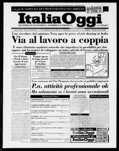 Italia oggi : quotidiano di economia finanza e politica